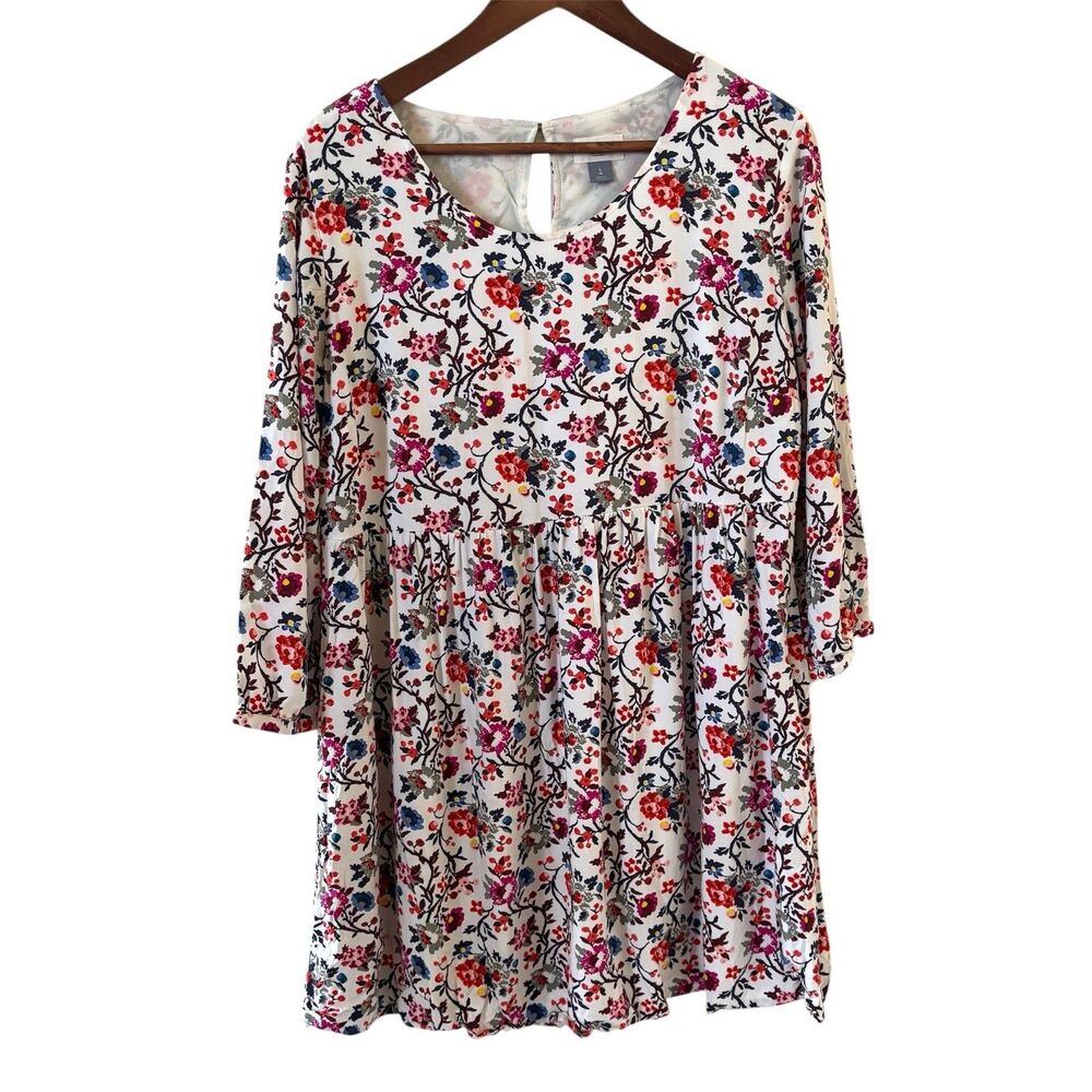 Old Navy Womens Midi‎ Dress Floral Peasant Size Large White Colorful Boho Preppy